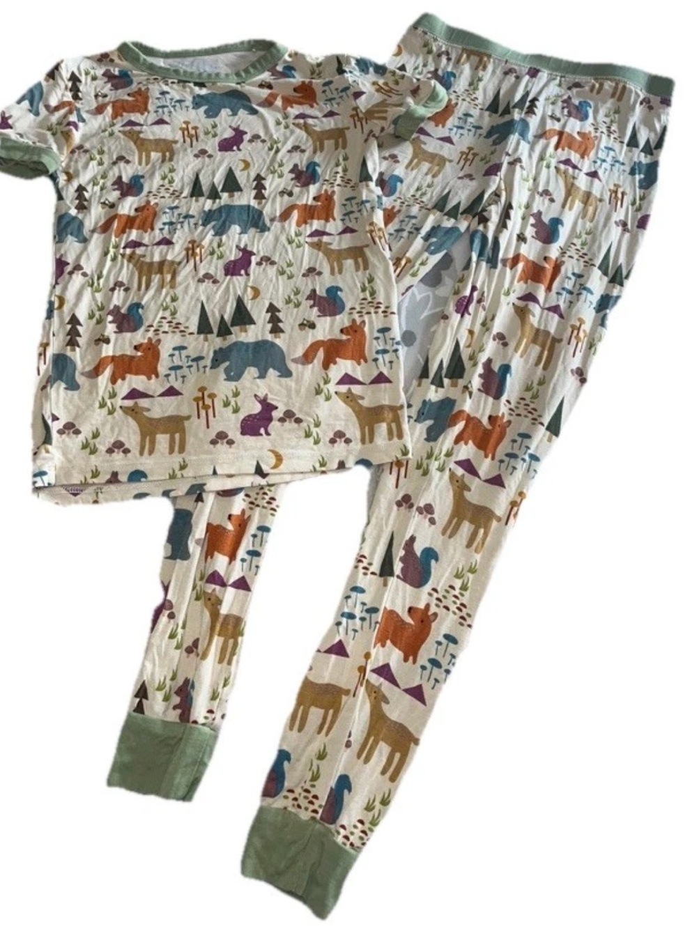 Kids Woodland Animal Pajama Set - Green Trim